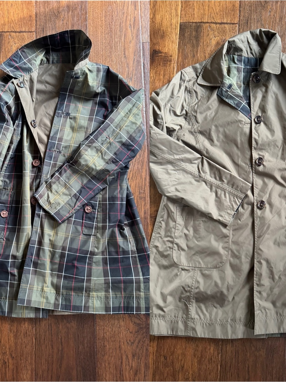Barbour Olive Green Reversible Plaid Raincoat